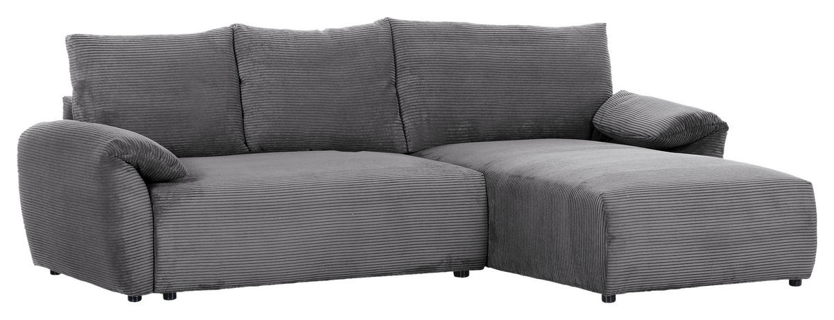 ECKSOFA in Cord Dunkelgrau  - Dunkelgrau/Schwarz, Konventionell, Kunststoff/Textil (266/180cm) - MID.YOU