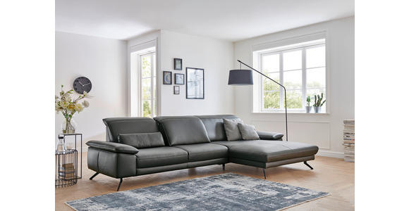 ECKSOFA in Echtleder Anthrazit  - Anthrazit/Schwarz, Design, Leder/Metall (193/328cm) - Dieter Knoll