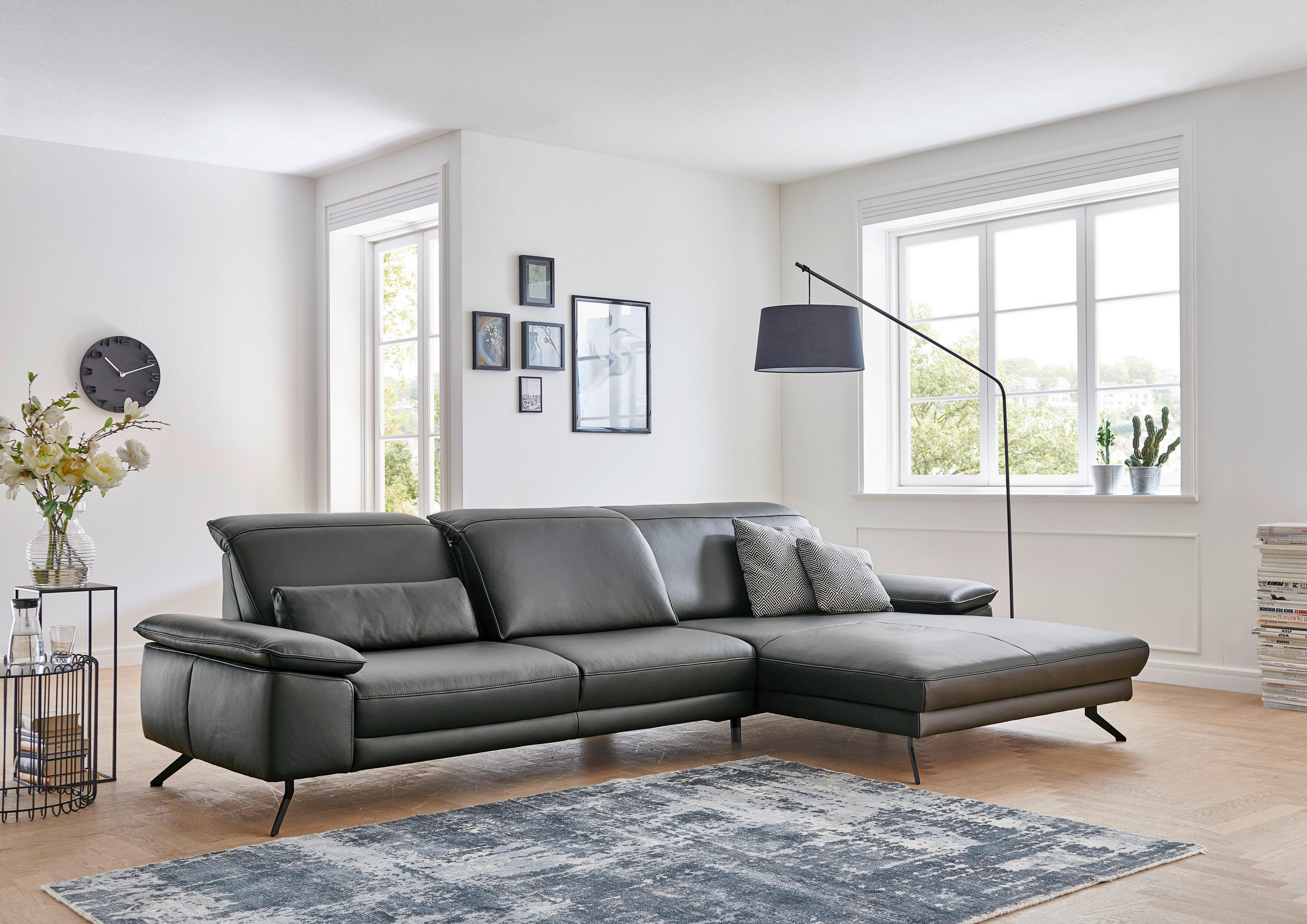 ECKSOFA in Echtleder Anthrazit  193/328 cm  - Anthrazit/Schwarz, Design, Leder/Metall (193/328cm) - Dieter Knoll