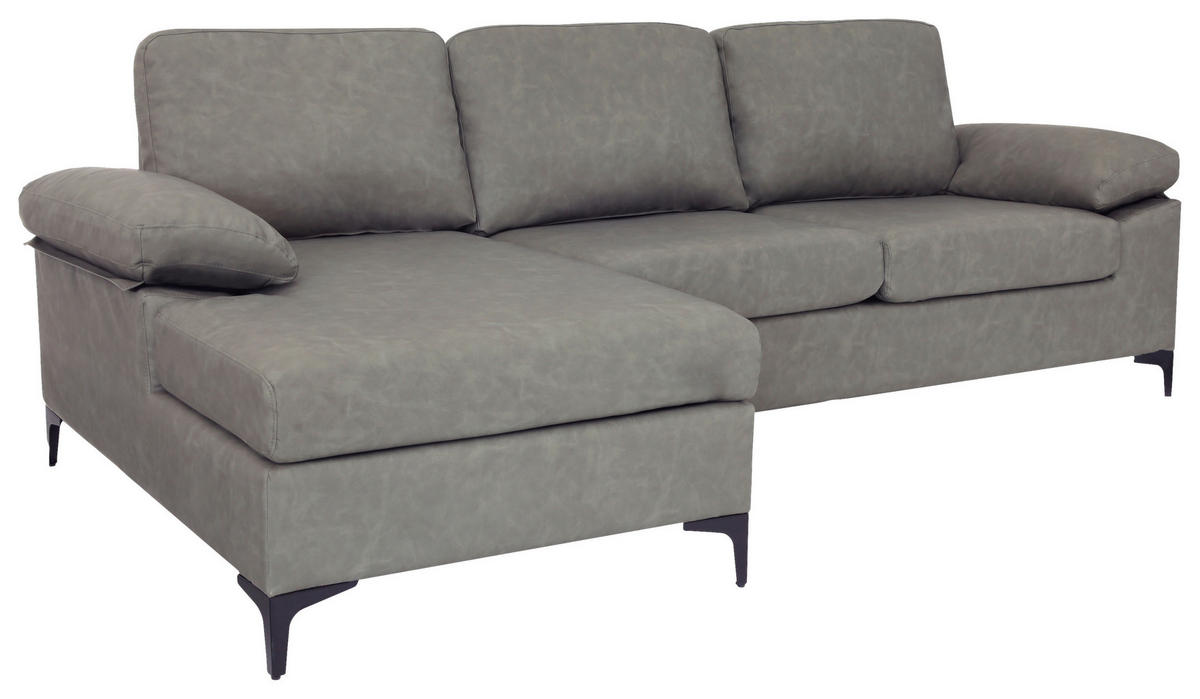 ECKSOFA in Lederlook Grau  - Schwarz/Grau, Konventionell, Kunststoff/Textil (135/262cm) - MID.YOU