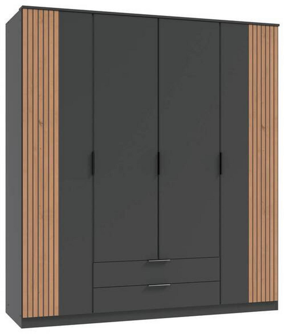OMARA ZA OBLAČILA, barve grafita, hrast artisan  - črna/barve grafita, Konvencionalno, kovina/leseni material (180/199/58cm) - Boxxx