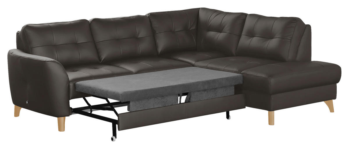 ECKSOFA Dunkelbraun Echtleder Lederlook  - Dunkelbraun/Buchefarben, Design, Leder/Holz (236/190cm) - Livetastic