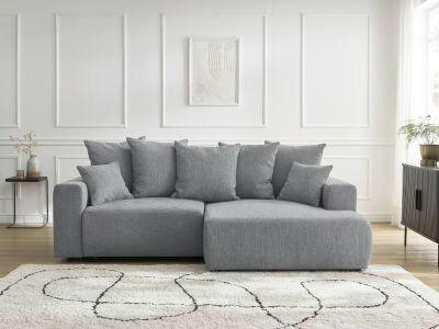ECKSOFA Ottomane rechts  ATILLA Dunkelgrau Struktur  - Dunkelgrau/Schwarz, MODERN, Kunststoff/Textil (244/149cm)