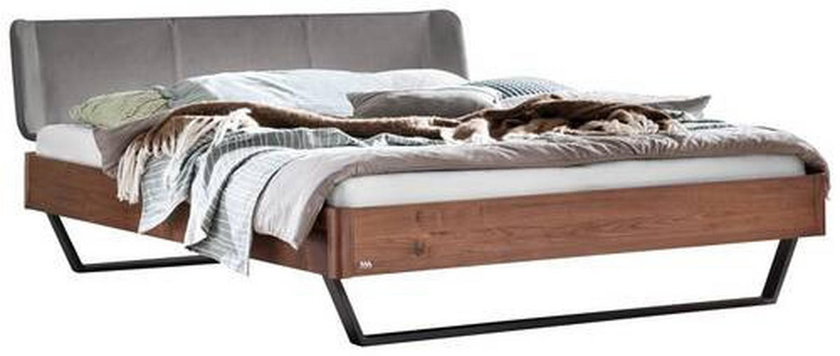 BETT 140/200 cm  in Anthrazit, Nussbaumfarben, Dunkelgrau   - Dunkelgrau/Anthrazit, Modern, Holz/Textil (140/200cm) - Hasena
