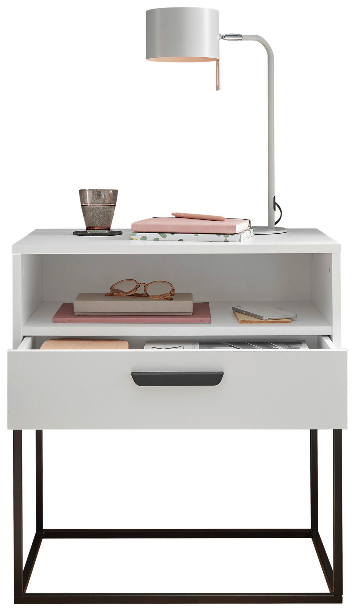 NACHTSCHRANK 60/65/39 cm  - Schwarz/Weiß, Design, Holzwerkstoff/Kunststoff (60/65/39cm) - Boxxx