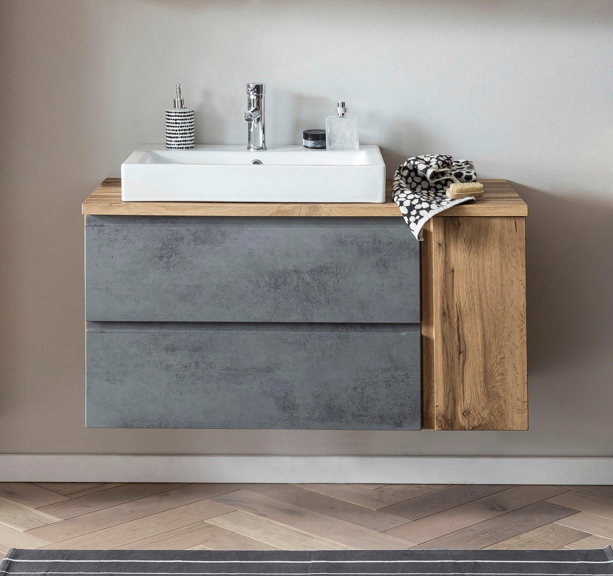 WASCHTISCHKOMBI 105 cm  - Eiche Wotan/Weiß, MODERN, Keramik/Holzwerkstoff (105cm) - Held