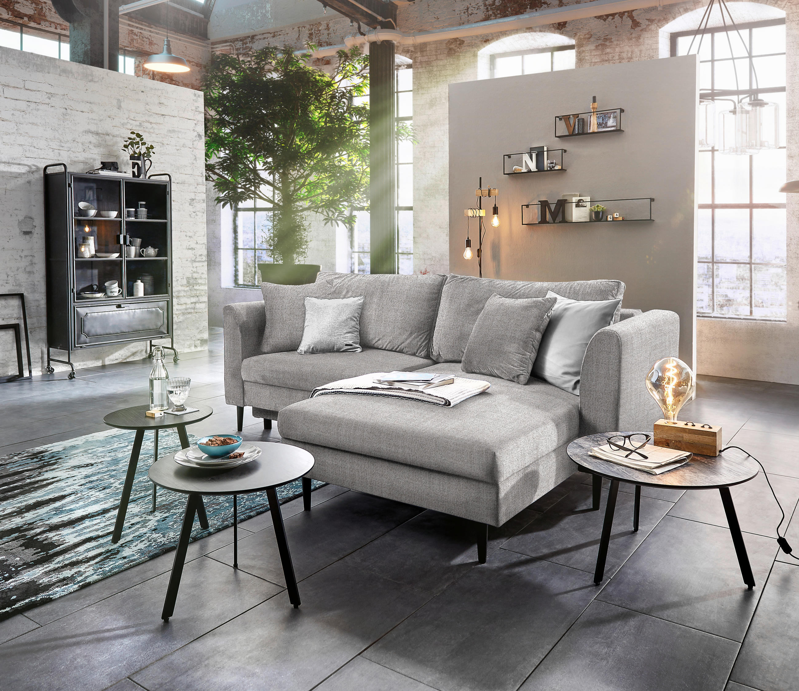 ECKSOFA in Velours Grau  235/165 cm  - Schwarz/Grau, Design, Holz/Textil (235/165cm) - Ti'me