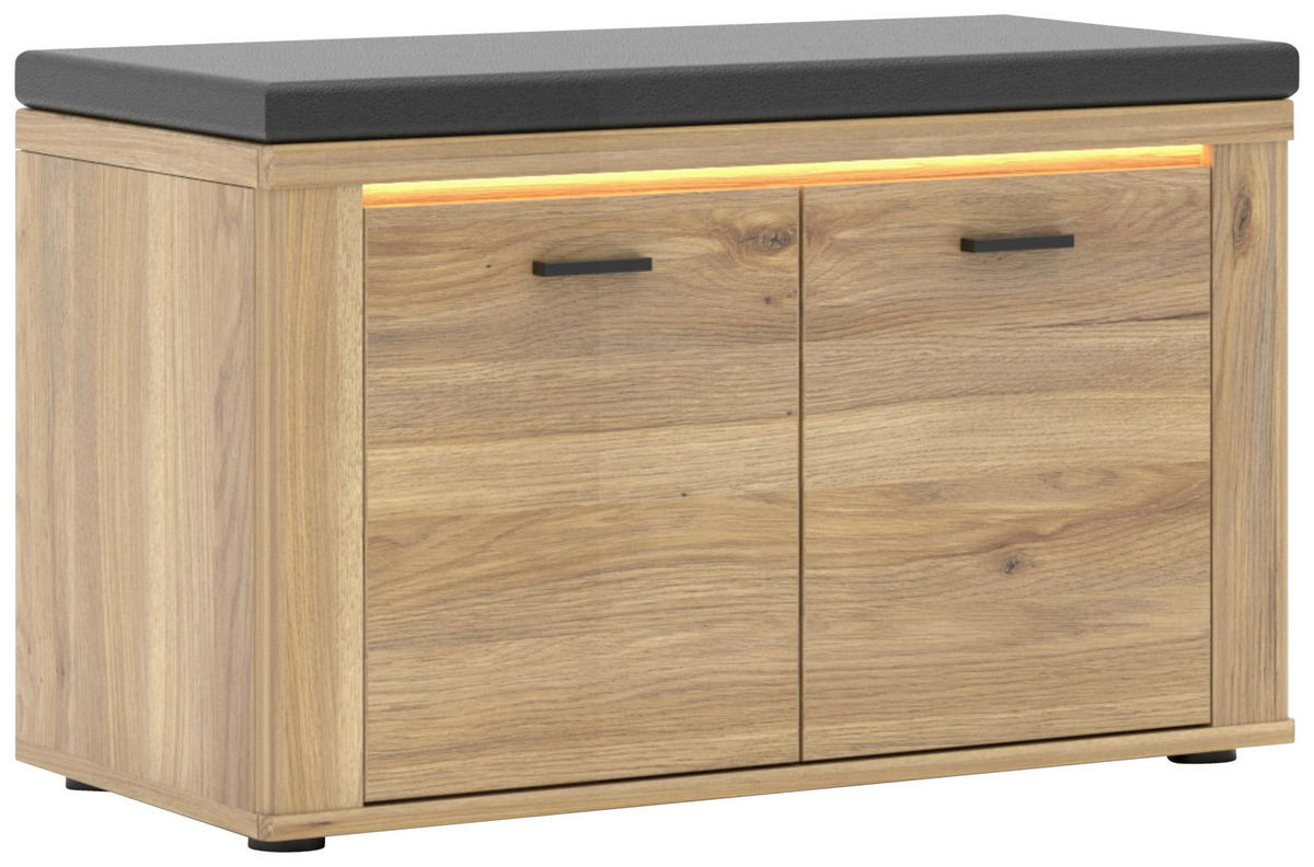 GARDEROBENBANK 80/50/38 cm  - Eichefarben/Schwarz, Konventionell, Holzwerkstoff/Textil (80/50/38cm) - Xora