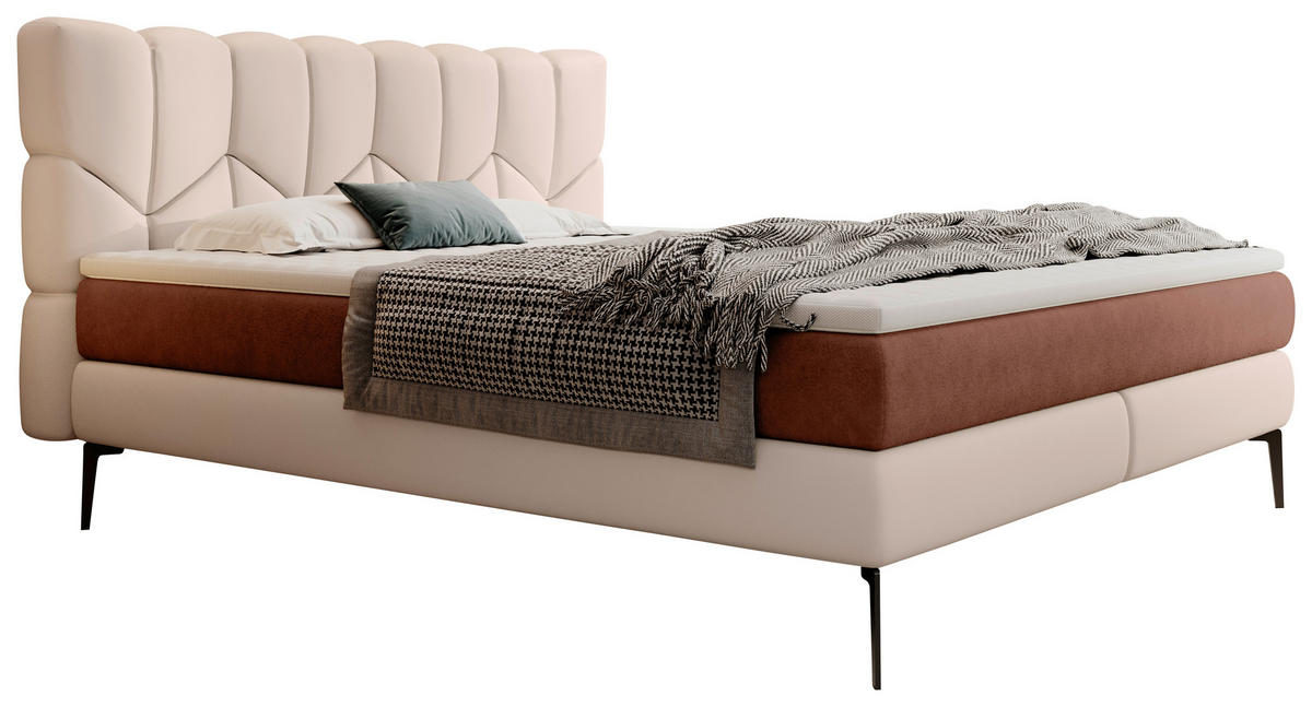BOXSPRINGBETT 180/200 cm,  in Champagner, Terracotta, Matratze, Topper, H2 + H3 = mittel + fest  - Champagner/Terracotta, Design, Leder/Textil (180/200cm) - Esposa