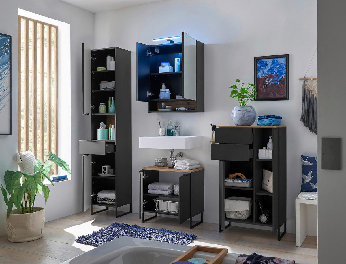 SPIEGELSCHRANK 60/75/23 cm  - Schwarz, KONVENTIONELL, Glas/Holzwerkstoff (60/75/23cm) - home24