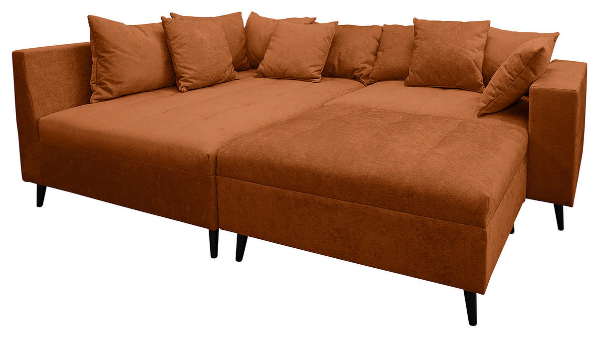 Ecksofa inkl. Hocker in Flachgewebe Rostfarben  - Rostfarben/Schwarz, Design, Holz/Textil (174/247cm) - MID.YOU