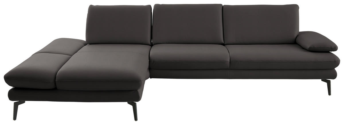 ECKSOFA in Echtleder Grau  - Schwarz/Grau, Design, Leder/Metall (195/308cm) - Dieter Knoll