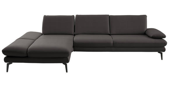 ECKSOFA in Echtleder Grau 195/308 cm - Schwarz/Grau, Design, Leder/Metall (195/308cm) - Dieter Knoll