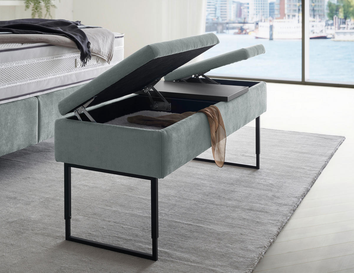 BETTBANK Flachgewebe Fichte, Kiefer Hellblau  - Schwarz/Hellblau, Design, Holz/Textil (124/45,5-61,5/49cm) - Dieter Knoll