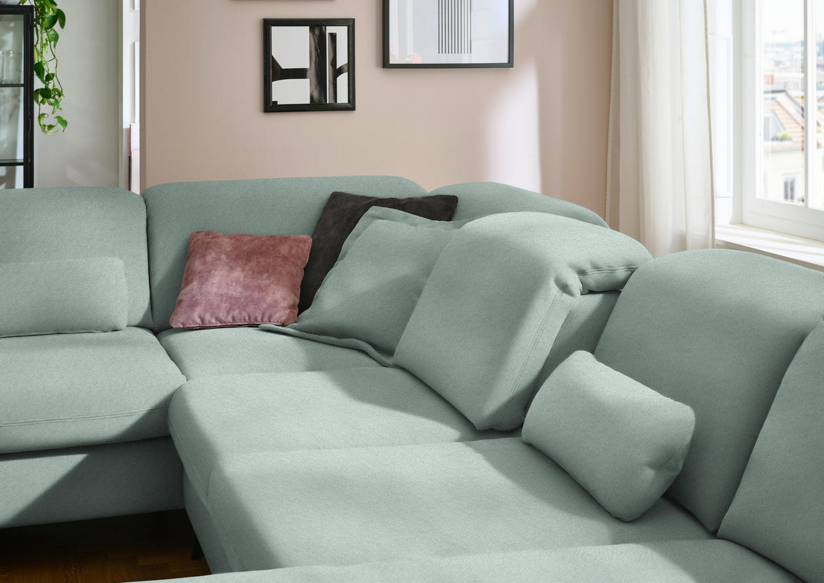 WOHNLANDSCHAFT  in Chenille Mintgrün  - Schwarz/Mintgrün, Design, Textil/Metall (255/369/198cm) - Beldomo Style