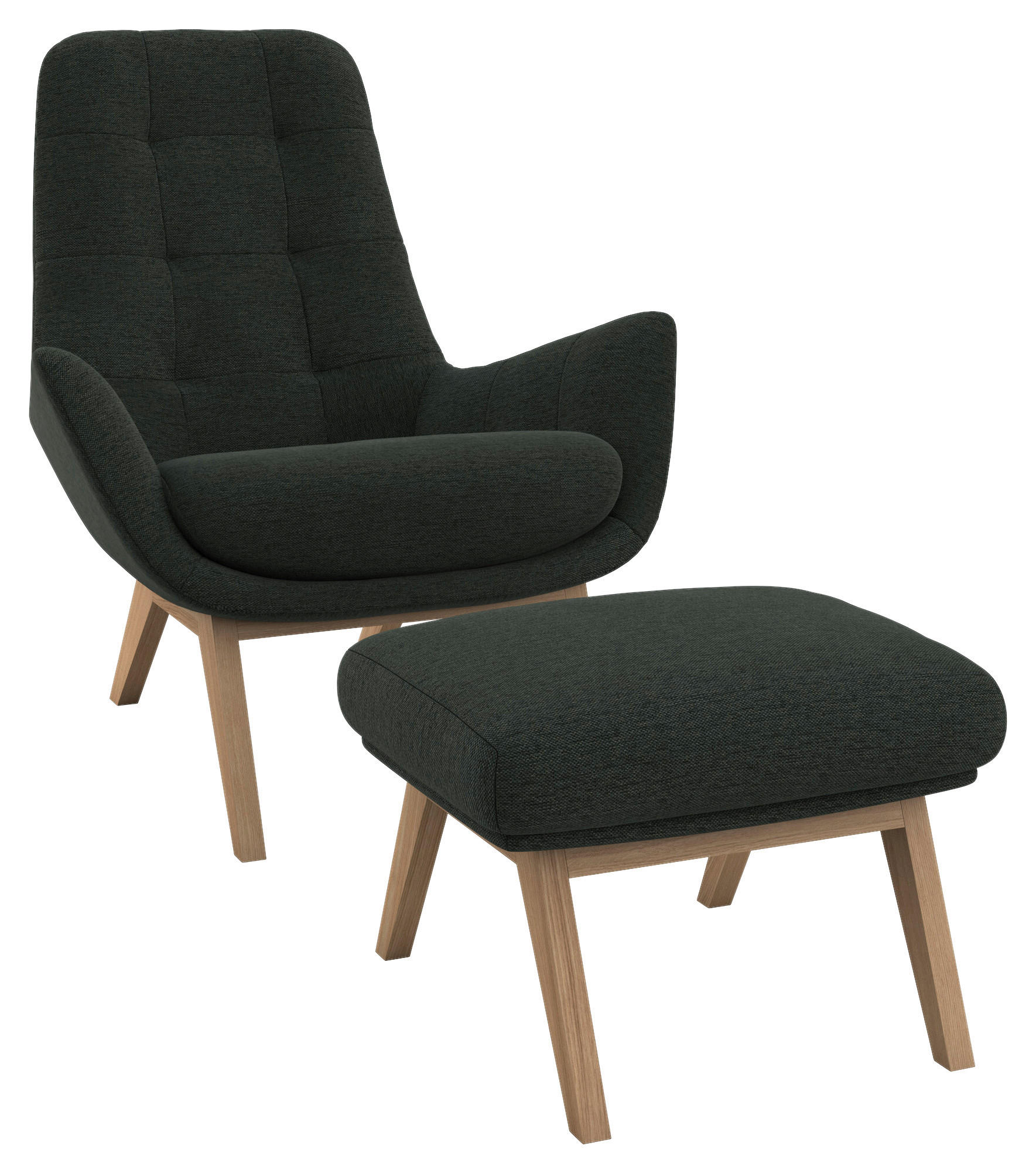 SESSELSET Flachgewebe Hocker    - Waldgrün/Eichefarben, Design, Holz/Textil (84/95/96cm) - MID.YOU