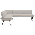 ECKBANK 163/243 cm Webstoff Schwarz, Eichefarben, Greige Eiche massiv Metall   - Greige/Eichefarben, Design, Holz/Textil (163/243cm) - Voleo
