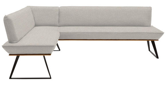 ECKBANK 163/243 cm Webstoff Schwarz, Eichefarben, Greige Eiche massiv Metall   - Greige/Eichefarben, Design, Holz/Textil (163/243cm) - Voleo