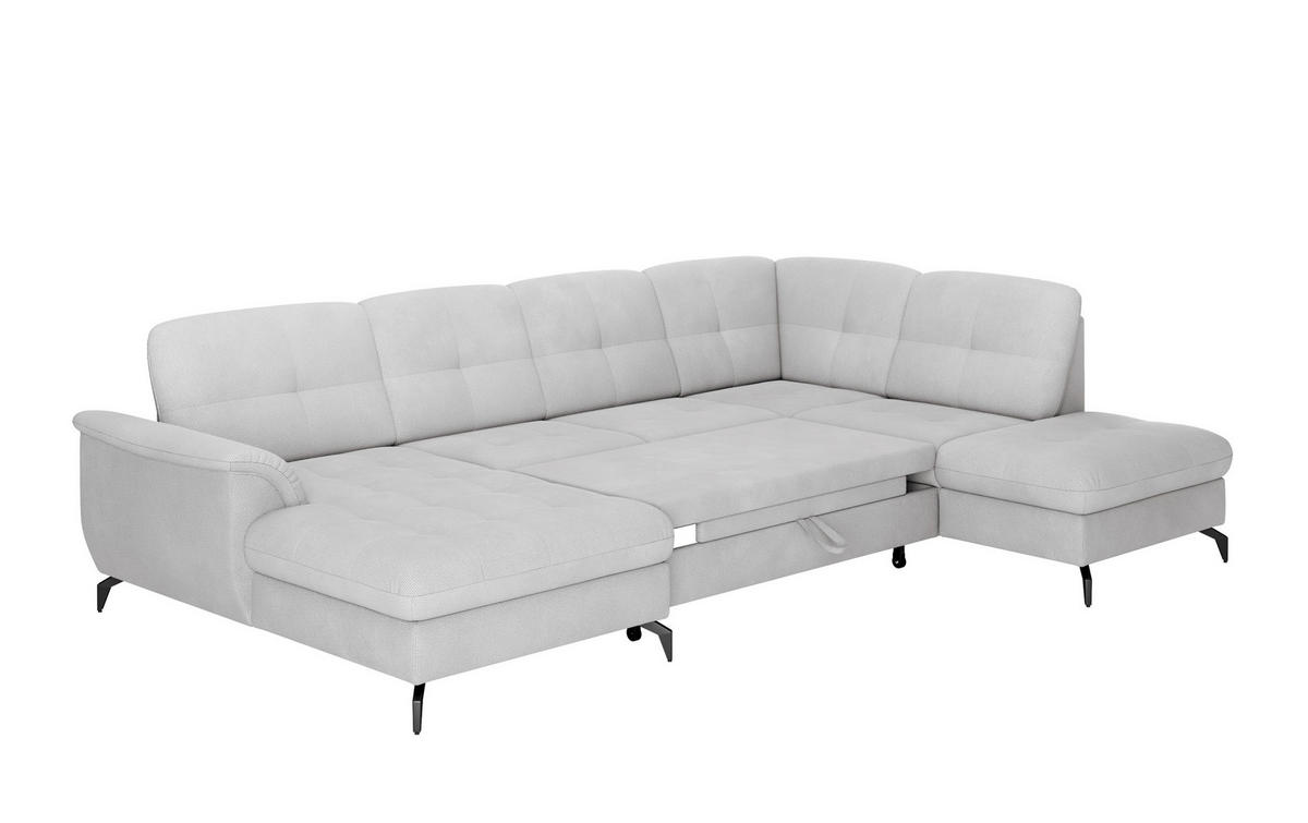 WOHNLANDSCHAFT Silberfarben Flachgewebe  - Silberfarben/Schwarz, MODERN, Textil/Metall (164/319/212cm) - Sit & More