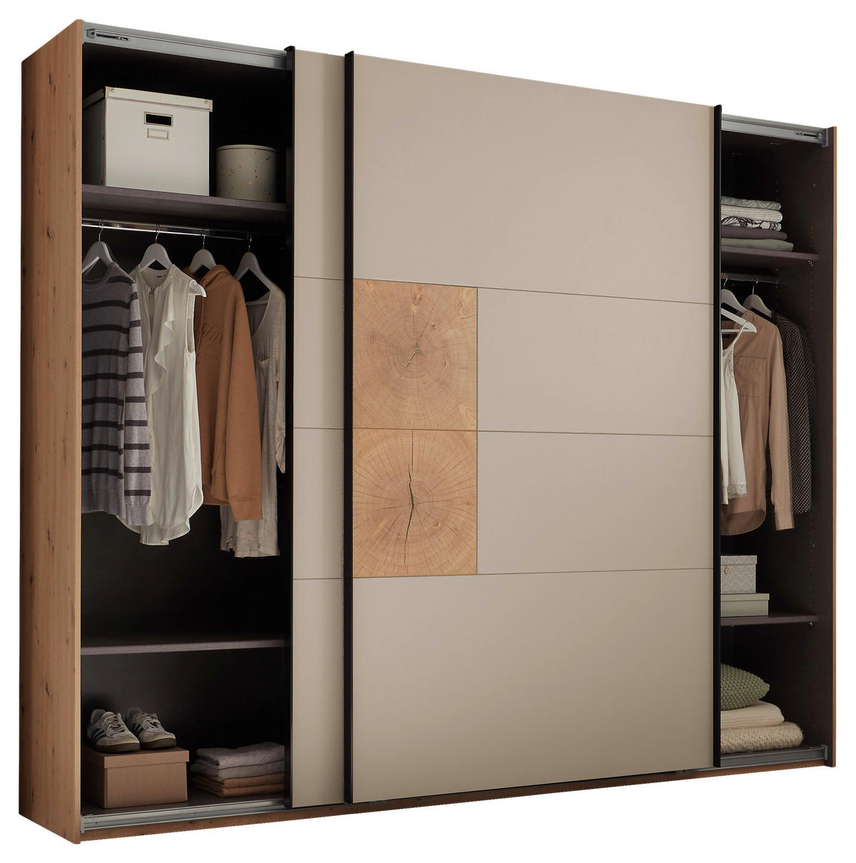 SCHWEBETÜRENSCHRANK  in Kaschmir, Eiche Artisan  - Kaschmir/Schwarz, KONVENTIONELL, Holzwerkstoff/Metall (270/225,5/63,7cm) - Xora