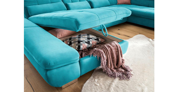 WOHNLANDSCHAFT  in Mikrofaser Türkis  - Türkis/Chromfarben, Design, Kunststoff/Textil (204/350/211cm) - Xora