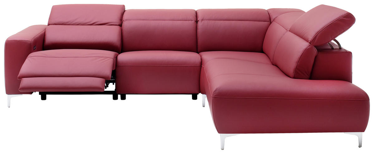 ECKSOFA inkl.Funktionen Rot Echtleder  - Chromfarben/Rot, Design, Leder/Metall (290/223cm) - Pure Home Lifestyle