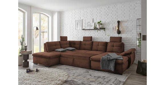 WOHNLANDSCHAFT in Mikrovelours Kupferfarben - Schwarz/Kupferfarben, KONVENTIONELL, Kunststoff/Textil (217/334/127cm) - Carryhome