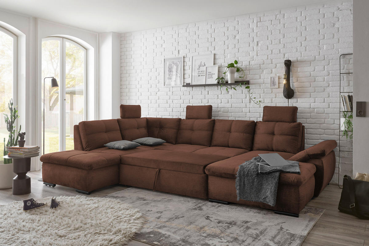 WOHNLANDSCHAFT in Mikrovelours Kupferfarben  - Schwarz/Kupferfarben, Konventionell, Kunststoff/Textil (217/334/127cm) - Carryhome