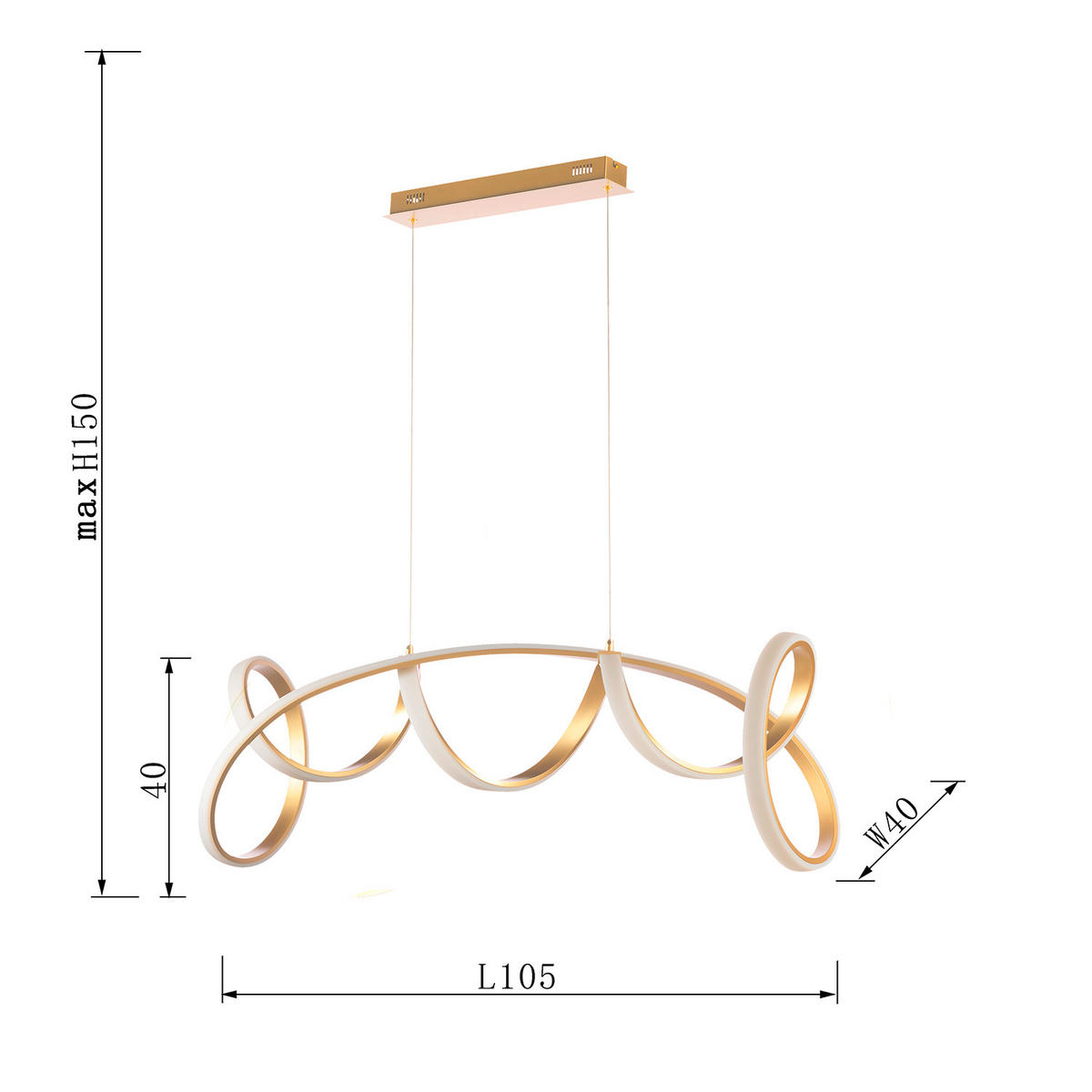LED-PENDELLEUCHTE 102/40/150 cm  - Goldfarben, Design, Metall (102/40/150cm)