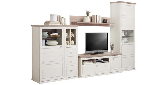WOHNWAND in Grau, Kieferfarben - Weiß/Grau, LIFESTYLE, Glas/Holzwerkstoff (329,4/209,2/50cm) - Hom`in