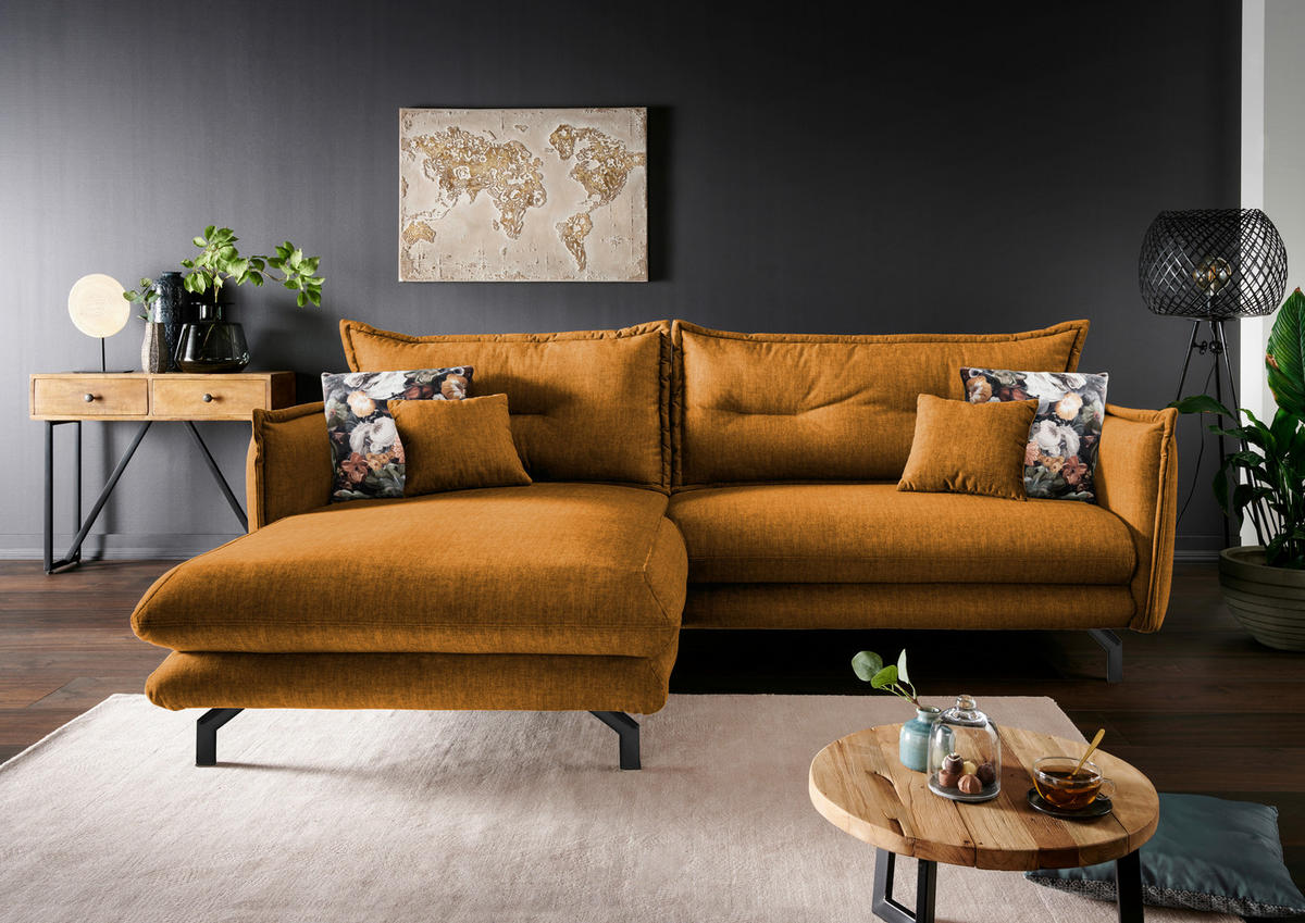 ECKSOFA Gelb Velours  - Gelb/Multicolor, MODERN, Textil/Metall (180/255cm) - Livetastic