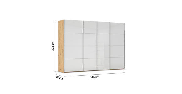 SCHWEBETÜRENSCHRANK 316/223/68 cm 4-türig Weiß, Eiche Artisan  - Chromfarben/Weiß, Design, Glas/Holzwerkstoff (316/223/68cm) - Novel