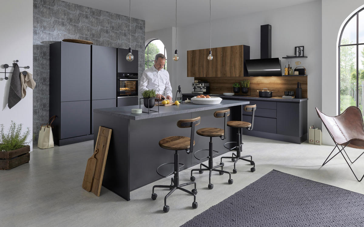 EINBAUKÜCHE   - Schwarz, Design, Holzwerkstoff - Novel