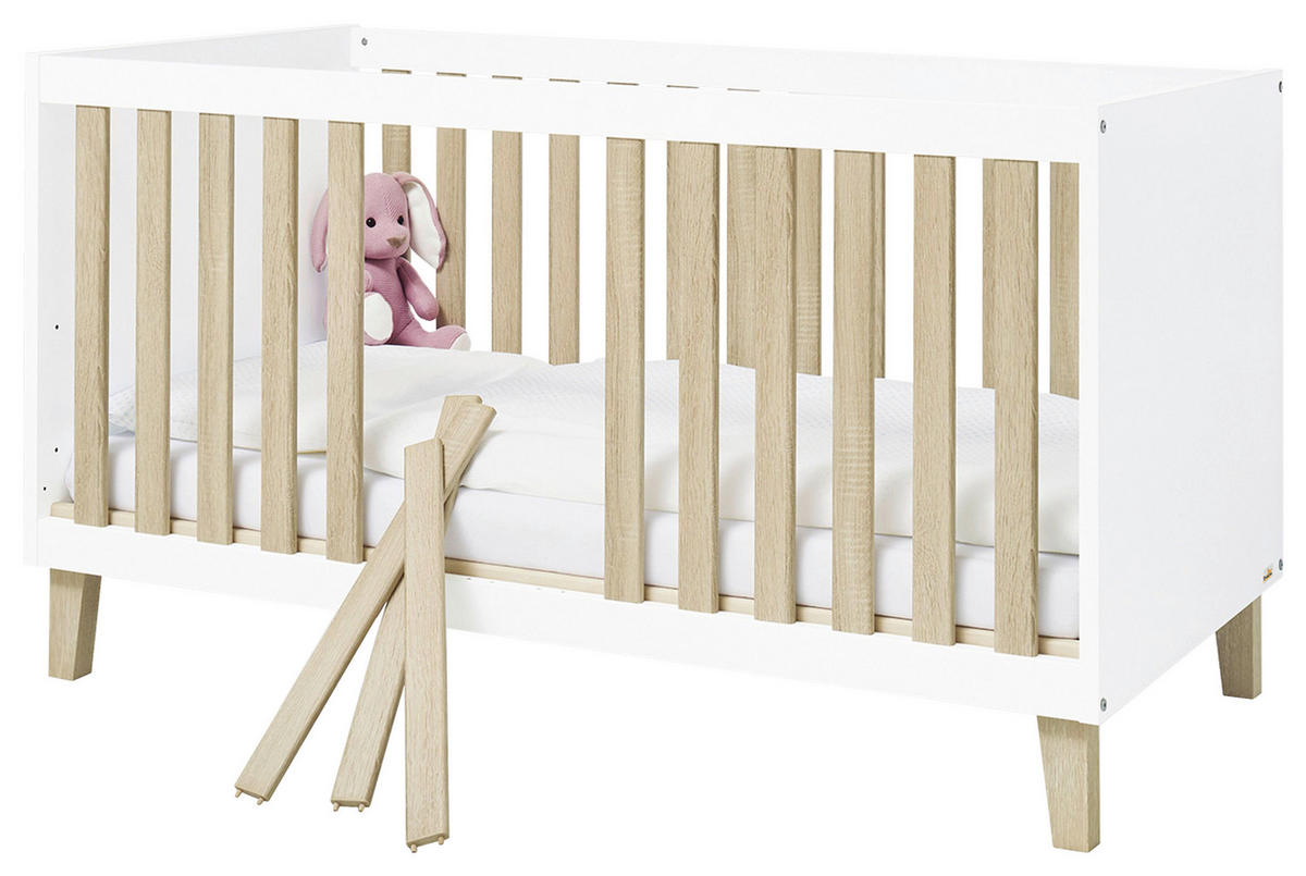 GITTERBETT LUMI   140/70 cm  - Eichefarben/Weiß, Design, Holz/Holzwerkstoff (140/70cm) - Pinolino