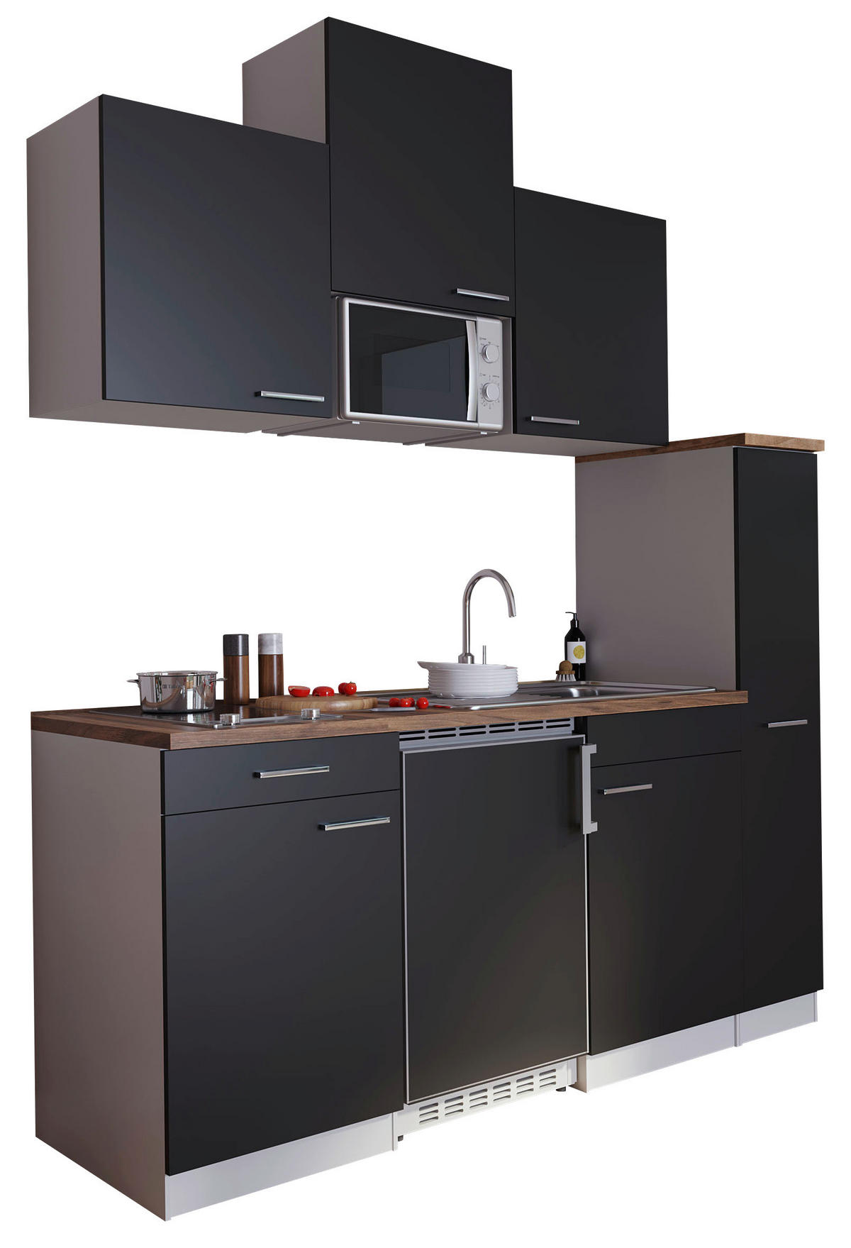 KÜCHENBLOCK 180 cm   in Schwarz  - Weiss/Nussbaumfarben, Basics, Holzwerkstoff/Kunststoff (180cm) - Respekta