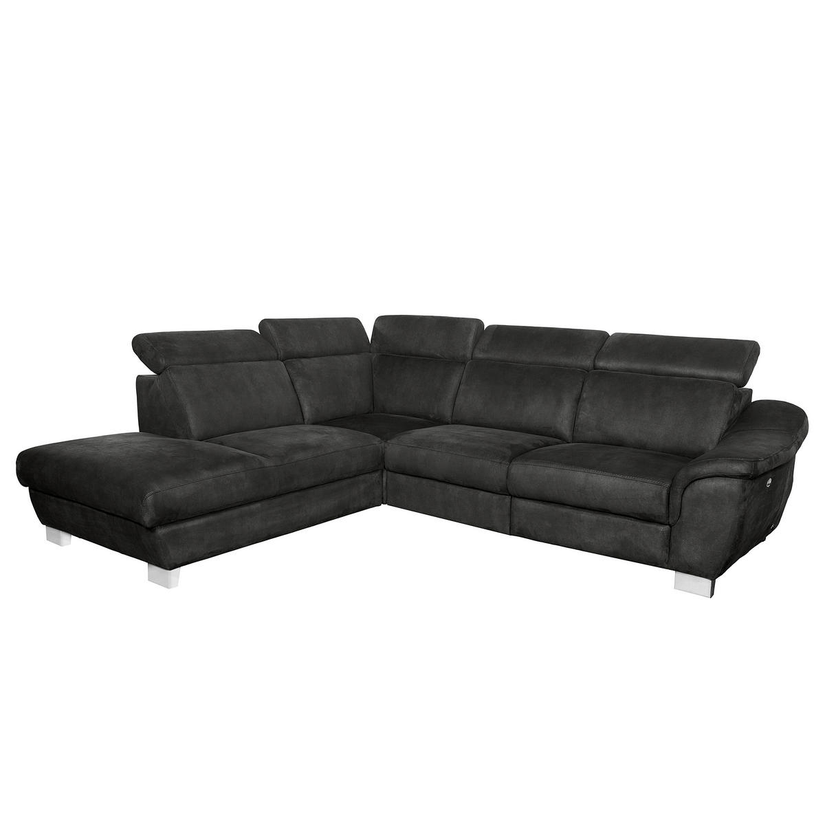 ECKSOFA Anthrazit Mikrofaser Rücken echt, Relaxfunktion, Kopfteilverstellung  - Chromfarben/Anthrazit, Design, Textil/Metall (238/276cm) - Livetastic