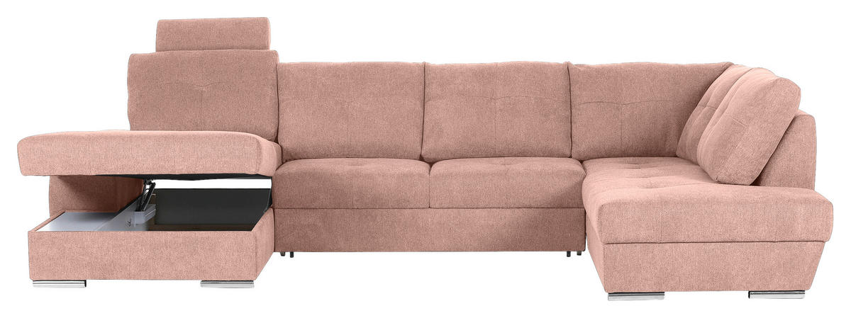WOHNLANDSCHAFT in Flachgewebe Altrosa  - Chromfarben/Altrosa, Konventionell, Kunststoff/Textil (180/338/217cm) - Hom`in
