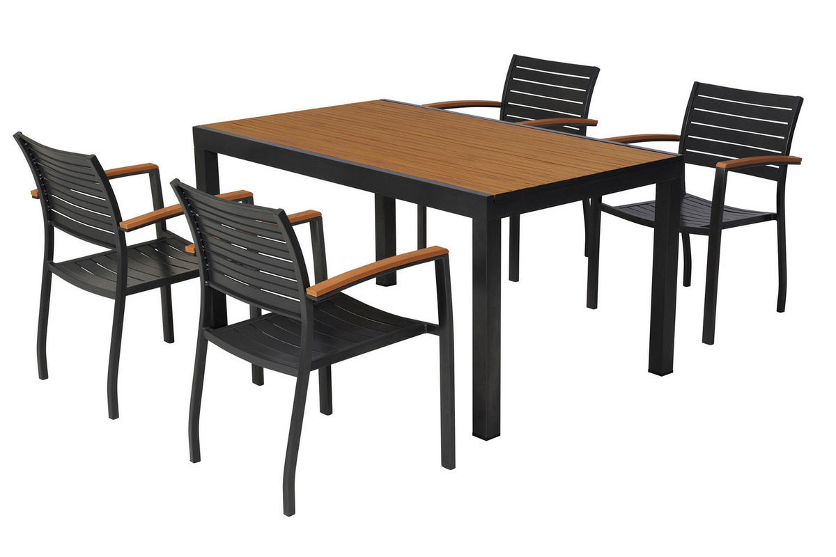 GARTENTISCHGRUPPE Aluminium  - Graphitfarben/Naturfarben, KONVENTIONELL, Kunststoff/Metall - Gardenson