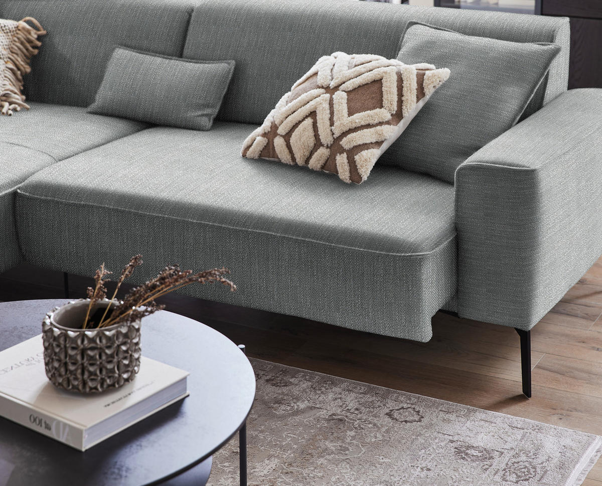 ECKSOFA in Flachgewebe Dunkelgrau  - Dunkelgrau/Schwarz, Design, Textil/Metall (190/285cm) - Johann Jakob