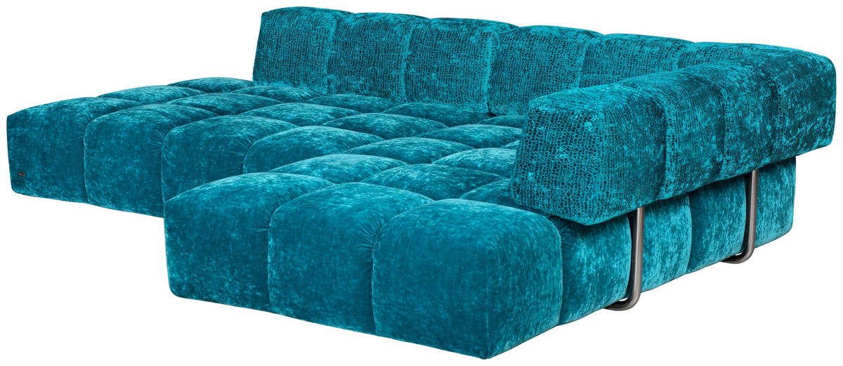 ECKSOFA in Velours Petrol  297/215 cm  - Petrol/Schwarz, Trend, Kunststoff/Textil (297/215cm) - Bretz