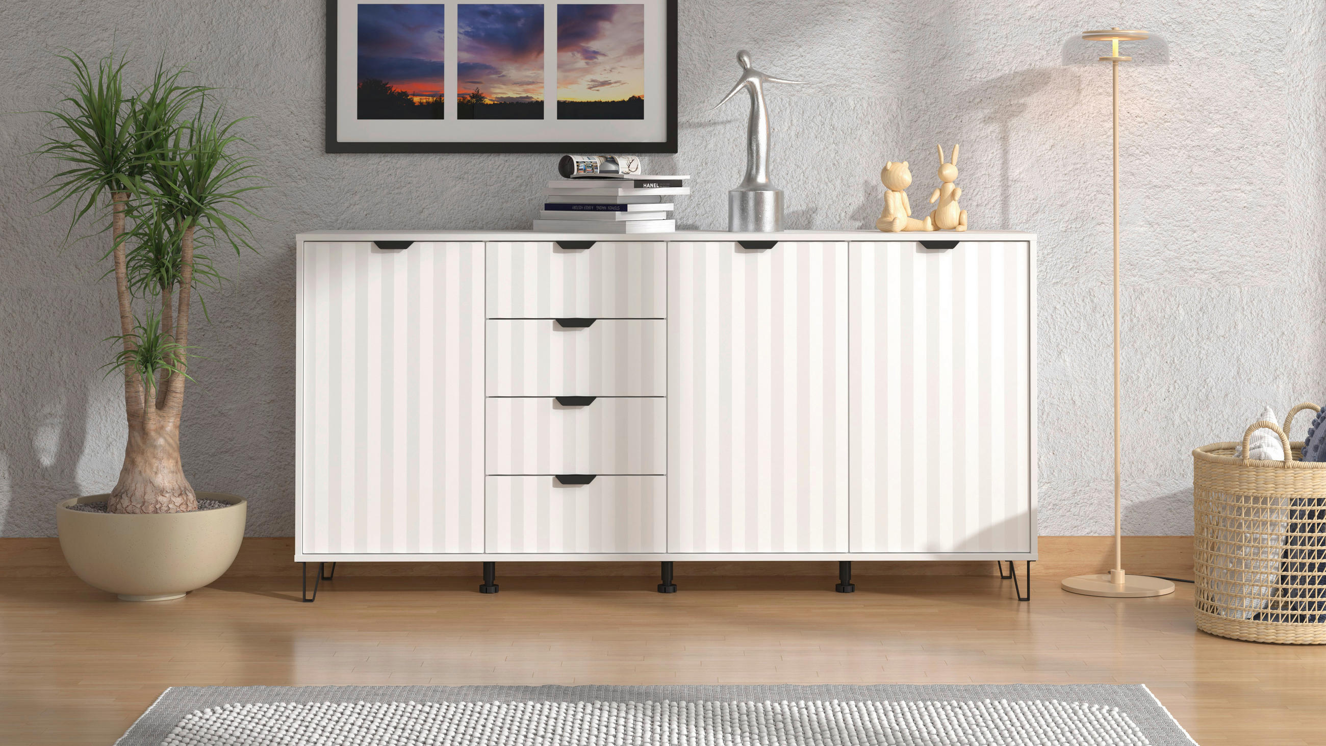 TÁLALÓSZEKRÉNY 182,5/90,5/40 cm  - fekete/fehér, Basics, faalapú anyag/fém (182,5/90,5/40cm) - Xora