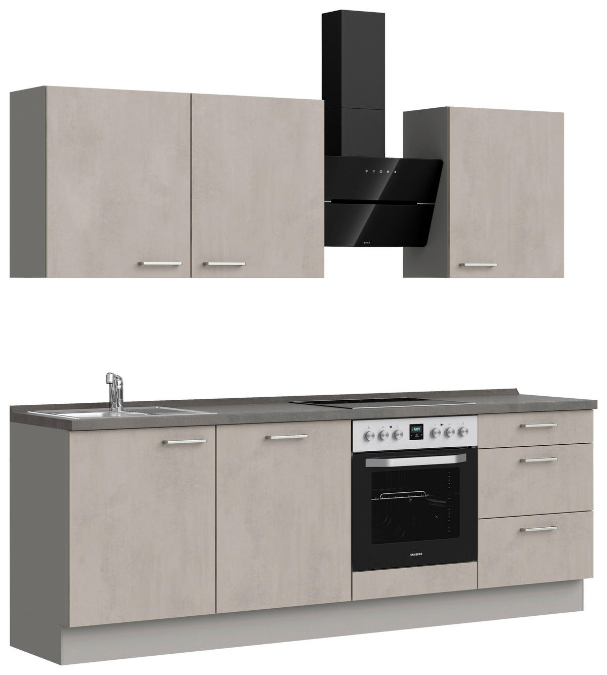 KÜCHENBLOCK 240 cm   in Grau, Schieferfarben  - Schieferfarben/Edelstahlfarben, MODERN, Holzwerkstoff/Metall (240cm) - Nobilia