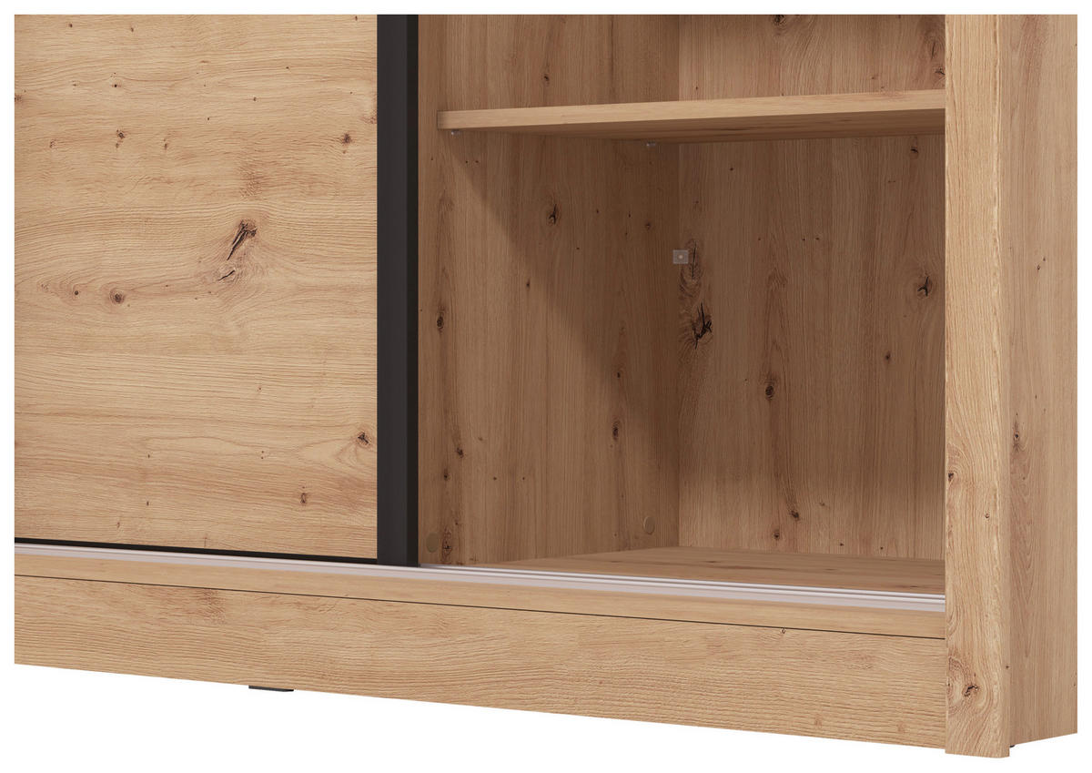 SCHIEBETÜRENSCHRANK 242/215,5/60 cm 2-türig Eiche Artisan  - Schwarz/Eiche Artisan, Basics, Glas/Holzwerkstoff (242/215,5/60cm) - Xora