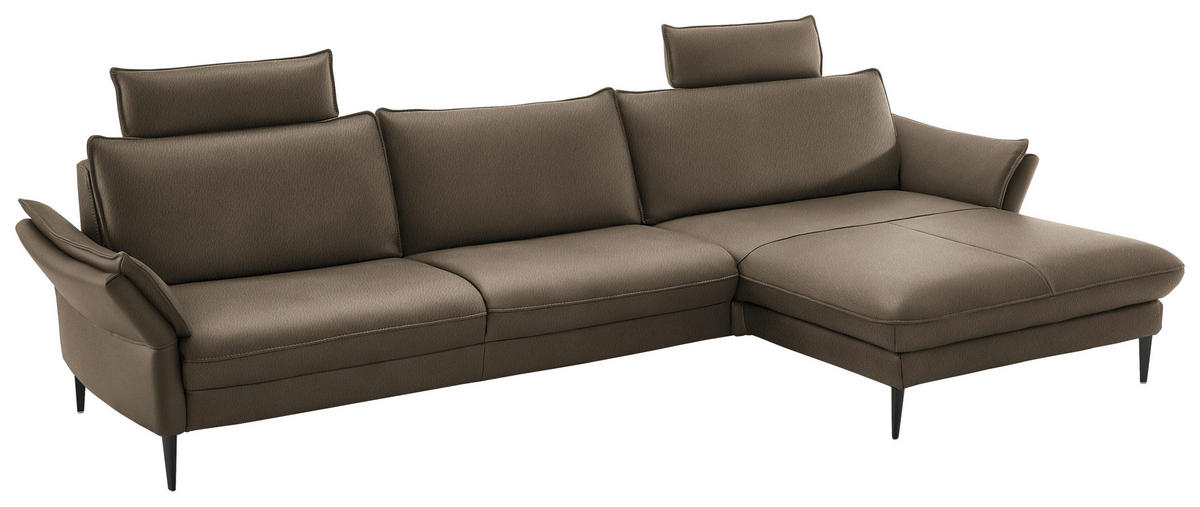 ECKSOFA in Echtleder Taupe  - Taupe/Schwarz, Design, Leder/Metall (334/172cm) - Hukla