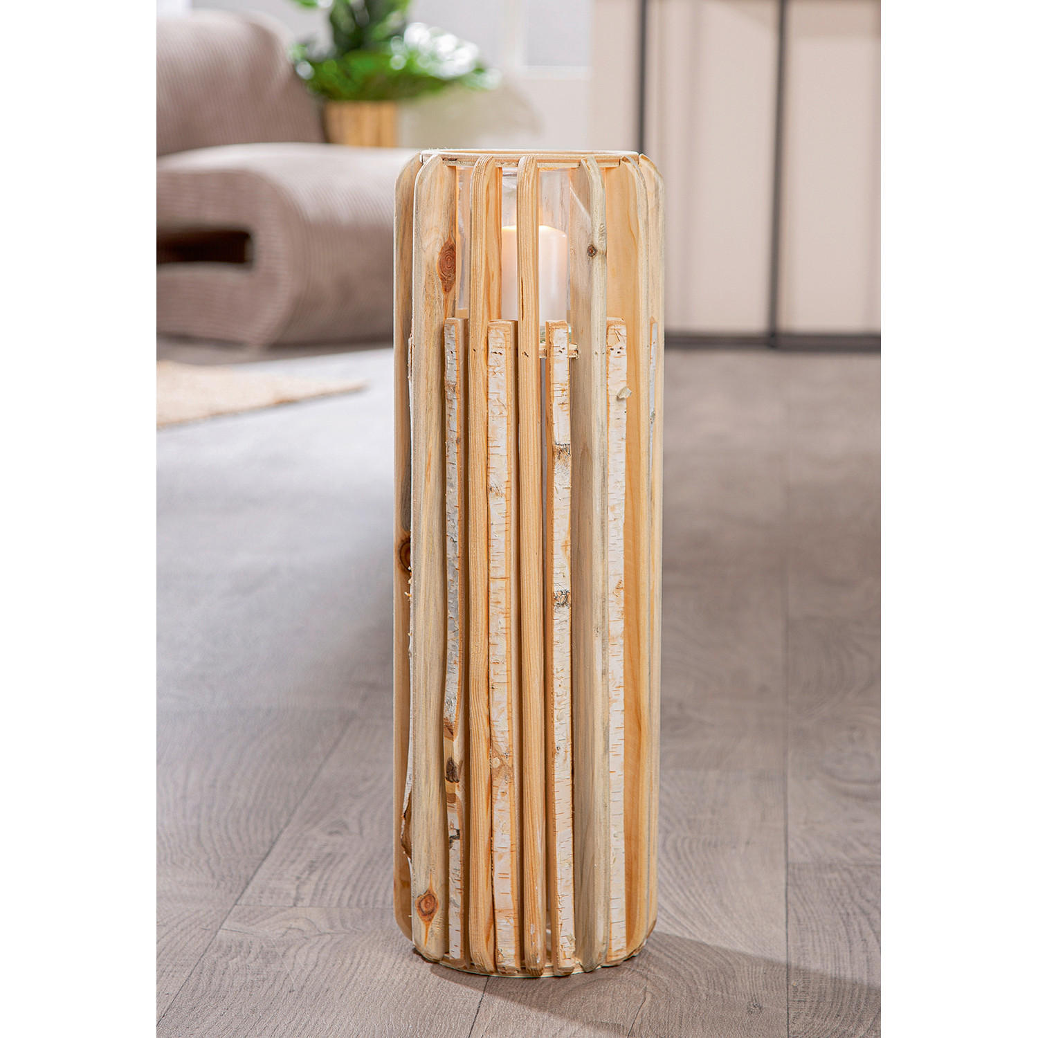 Thumbnail - Windlicht, Hellbraun, Holz, Glas, Birke, massiv, zylindrisch, 55 cm, Glaseinsatz, Dekoration, Windlichter & Laternen, Wi...