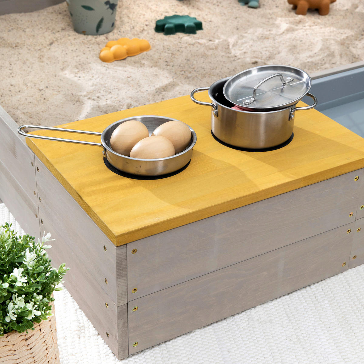 SANDKASTEN 120/120/20 cm  - Currygelb/Grau, Basics, Holz (120/120/20cm) - MUDDY BUDDY