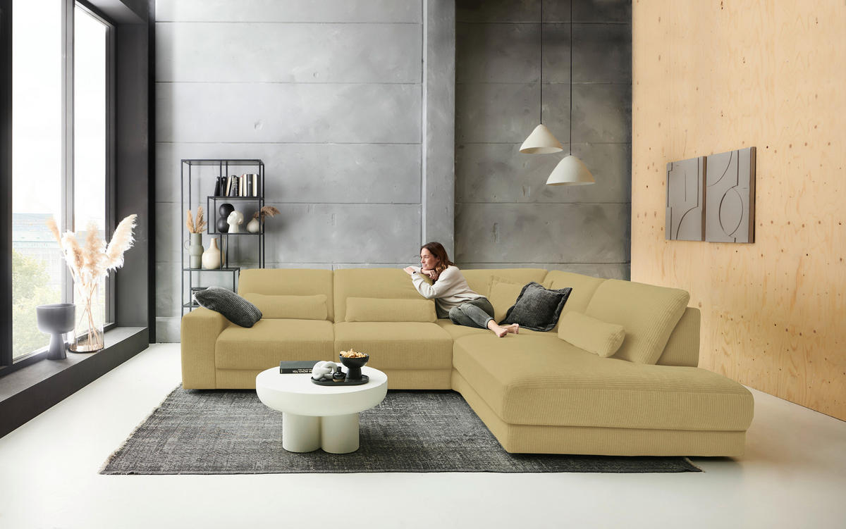 ECKSOFA in Chenille, Jacquard Honig  - Schwarz/Honig, Design, Kunststoff/Textil (316/242cm) - Niels Andersson