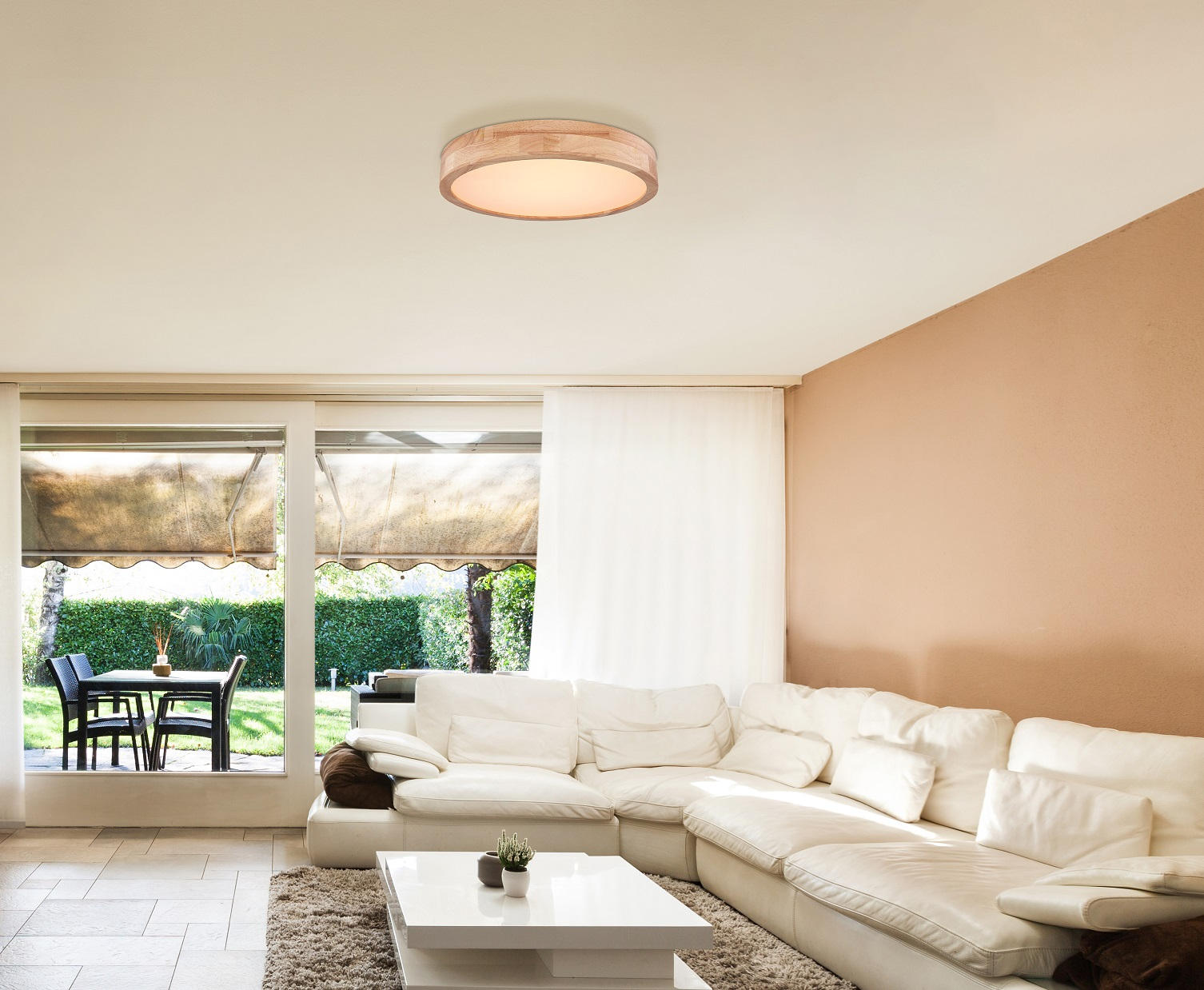 LED PLAFONJERA - bela/braon, Prirodno, drvo/metal (40/10,5cm)