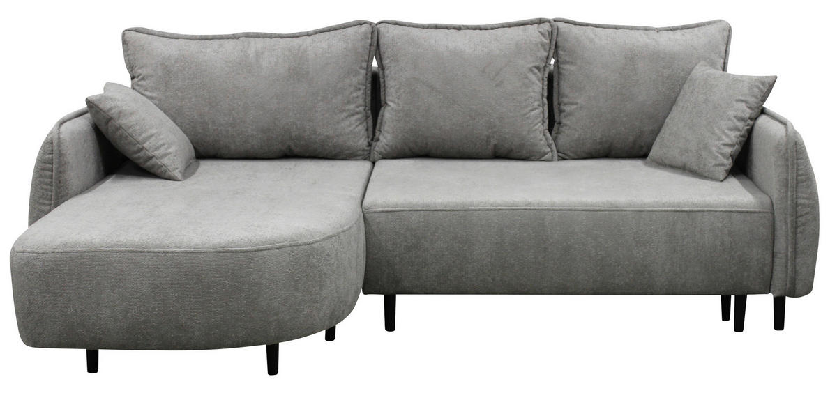 ECKSOFA MURANO Grau Chenille Zierkissen, Rückenkissen, Bettkasten  - Schwarz/Grau, Design, Holz/Textil (167/242cm) - MID.YOU