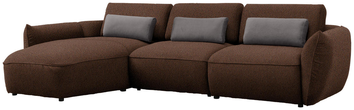 ECKSOFA  in Chenille Braun  190/340 cm  - Schwarz/Braun, Design, Kunststoff/Textil (190/340cm) - Belluti